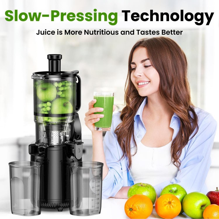 Cold Press Juicer, Amumu Slow Masticating Machines with 5.3 Extra Large Feed Chute Fit Whole Fruits & Vegetables Easy Clean Self Feeding Effortless for Batch Juicing, High Juice Yield, BPA Free 250W