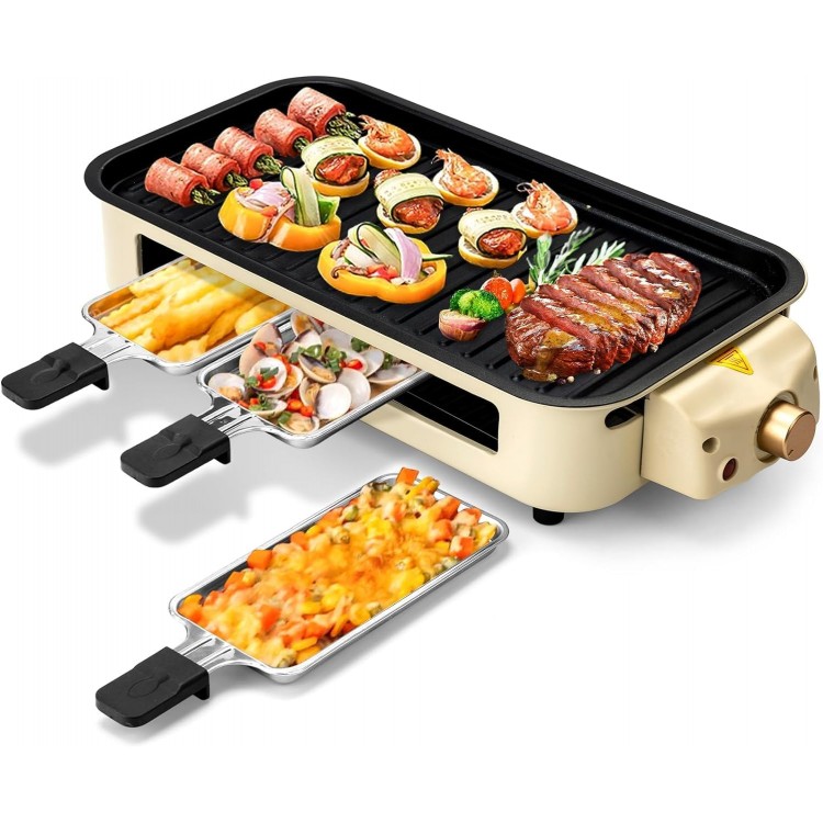 Pukomc Electric Indoor Grill,2 in 1 Indoor Grills for Kitchen with Grill Net & Non-Stick Cooking Removable Plate, Temperature Control, Dishwasher Safe, 1500W Smokeless Grill