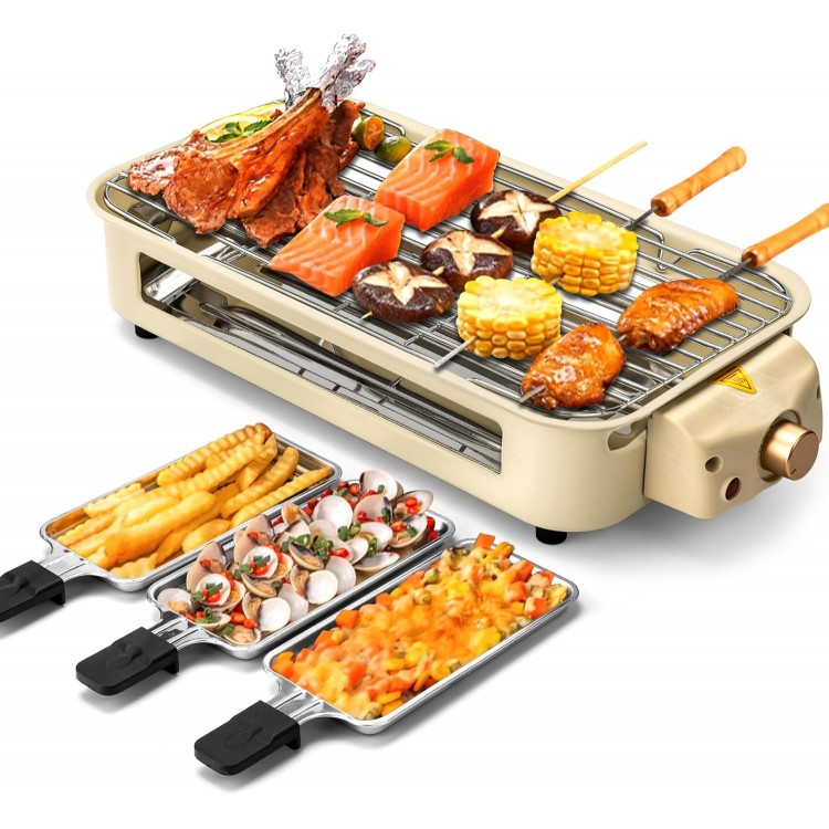 Pukomc Electric Indoor Grill,2 in 1 Indoor Grills for Kitchen with Grill Net & Non-Stick Cooking Removable Plate, Temperature Control, Dishwasher Safe, 1500W Smokeless Grill