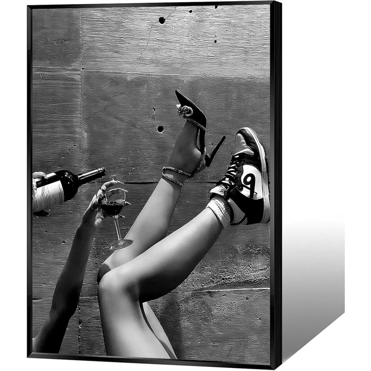 DFAIUY Funky Vintage Aesthetic Trendy Bar Cart Black And White Wall Art Decor Elegant Urban Feminist Posters Decor Wine Canvas Prints Bar Wall Decor 12x16in Framed