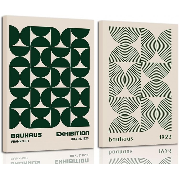 2Pcs Bauhaus Mid Century Modern Wall Art Retro Exhibition Posters Prints Green Boho Geometric Abstract Minimalist Wall Decor Pictures for Bedroom iving Room Dining Room Framed (Green, 16x24in Framed)