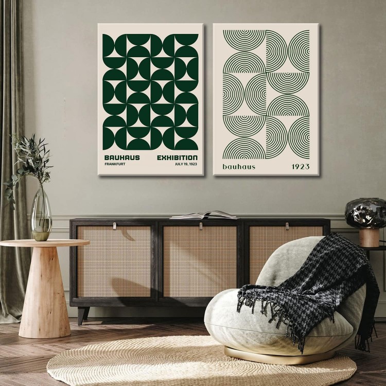 2Pcs Bauhaus Mid Century Modern Wall Art Retro Exhibition Posters Prints Green Boho Geometric Abstract Minimalist Wall Decor Pictures for Bedroom iving Room Dining Room Framed (Green, 16x24in Framed)