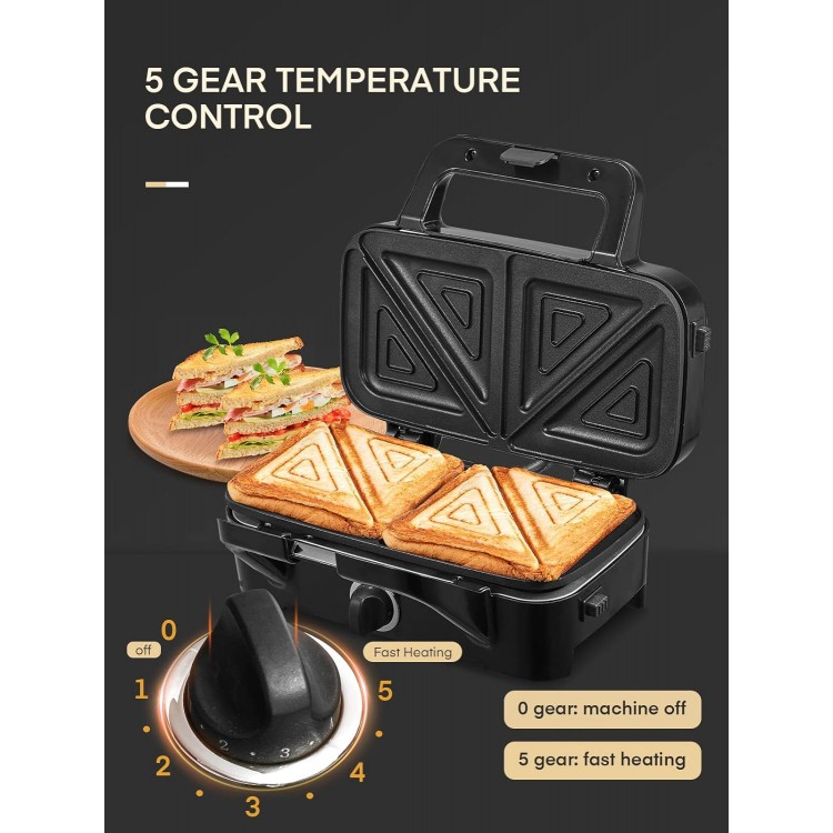 FOHERE Waffle Maker 3 in 1 Sandwich Maker 1200W Panini Press With Removable Plates and 5-gear Temperature Control, Non-stick Coating Easy to Clean,Indicator Lights, Silver/Black