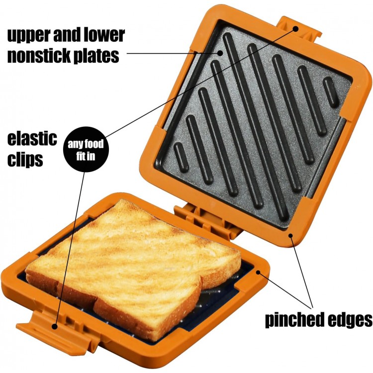 Toaster,Microwave Toaster, Sandwich Maker, Panini Maker, Dishwasher Safe,NO Electricity,Wireless,Time Saving,Fast,Toastie Safe in Microwave Oven(Orange, Microwave Sandwich Maker)