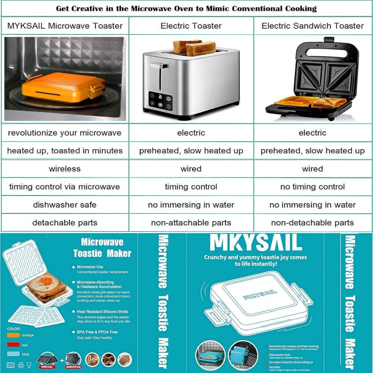 Toaster,Microwave Toaster, Sandwich Maker, Panini Maker, Dishwasher Safe,NO Electricity,Wireless,Time Saving,Fast,Toastie Safe in Microwave Oven(Orange, Microwave Sandwich Maker)