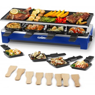 Raclette Table Grill, CUSIMAX Electric Grill, 1500W Korean BBQ Grill, Cheese Raclette Indoor Grill with 2 in 1 Reversible Non-stick plate, Crepe Maker with 8 Paddles & Shovels, Blue Upgraded Version