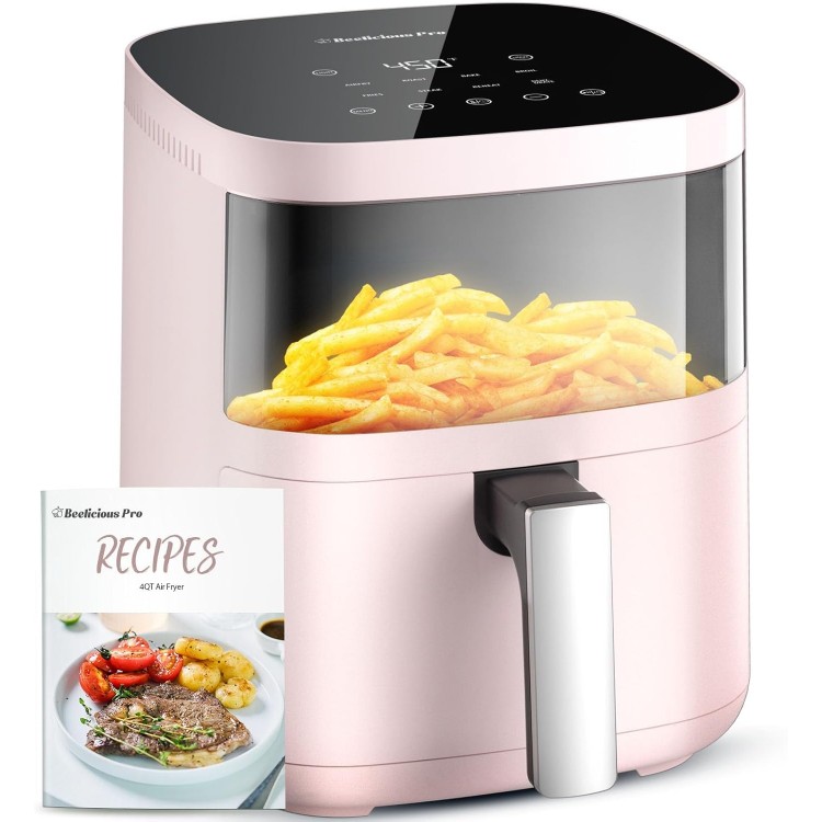 Air Fryer,Beelicious 8-In-One Smart Compact 4QT Air Fryers,with Viewing Window,Shake Reminder,450°F Digital Airfryer with Flavor-Lock Tech,Dishwasher-Safe & Nonstick,Fit for 1-3 People,Pink