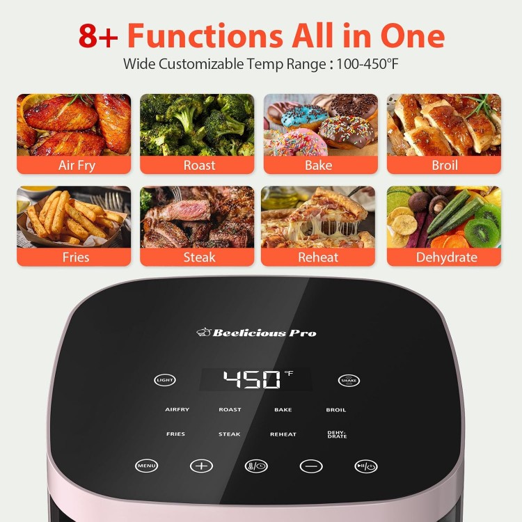 Air Fryer,Beelicious 8-In-One Smart Compact 4QT Air Fryers,with Viewing Window,Shake Reminder,450°F Digital Airfryer with Flavor-Lock Tech,Dishwasher-Safe & Nonstick,Fit for 1-3 People,Pink