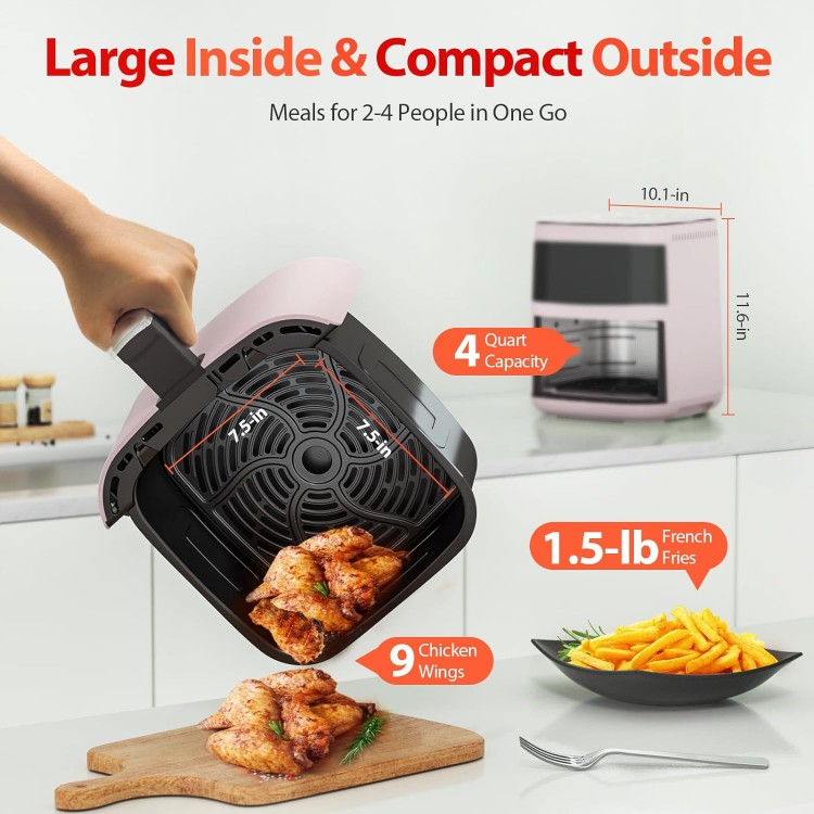 Air Fryer,Beelicious 8-In-One Smart Compact 4QT Air Fryers,with Viewing Window,Shake Reminder,450°F Digital Airfryer with Flavor-Lock Tech,Dishwasher-Safe & Nonstick,Fit for 1-3 People,Pink