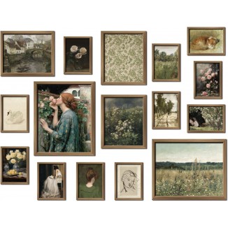 ANERZA 16 PCS Framed Vintage Wall Art Decor, French Country Wall Prints for Bedroom, Gallery Wall Frame Set, Farmhouse Posters for Living Room Aesthetic, Rustic Collage Kit Pictures, Dorm Home Decor