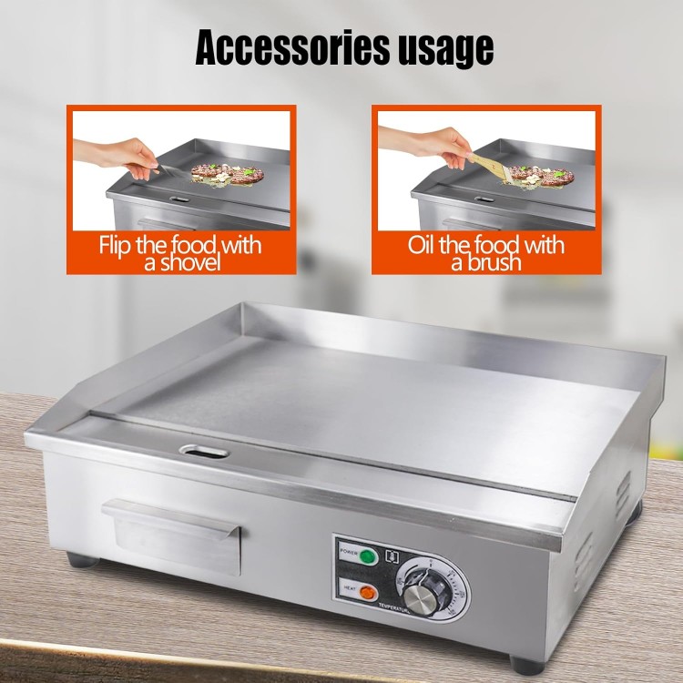 22 Commercial Electric Griddle,Electric Countertop Flat Top Griddle,110V 1600W Electric Flat Top Grill,Non-Stick Restaurant Teppanyaki Stainless Steel Grill,Adjustable Temperature Control