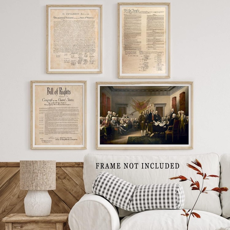 UAddMe Declaration of Independence Poster Constitution of the United States Bill of Rights Canvas Wall Art Classic History Document Set of 4 Prints Decor for Classroom Office Wall Unframed