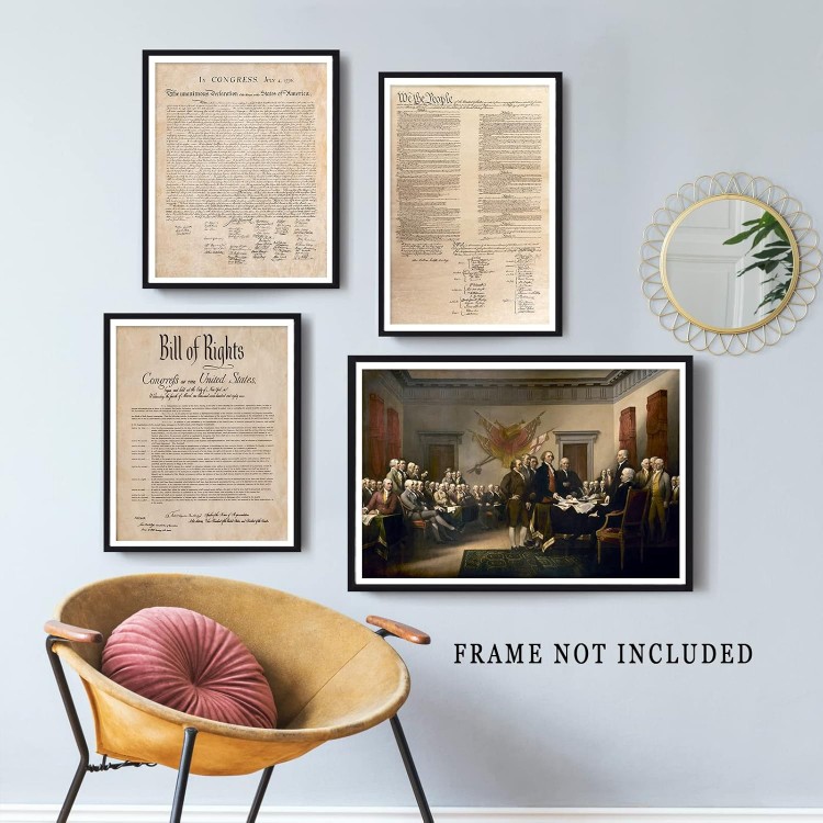 UAddMe Declaration of Independence Poster Constitution of the United States Bill of Rights Canvas Wall Art Classic History Document Set of 4 Prints Decor for Classroom Office Wall Unframed