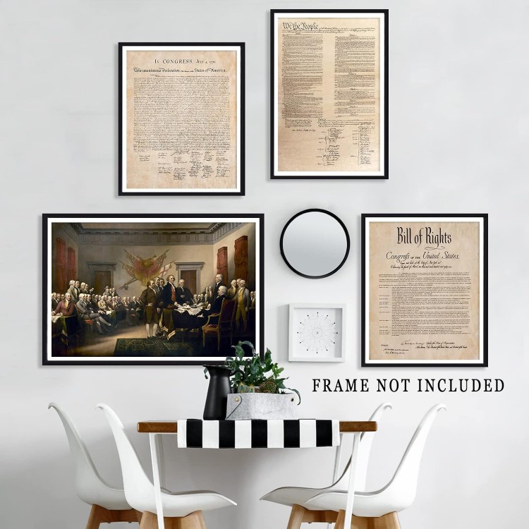 UAddMe Declaration of Independence Poster Constitution of the United States Bill of Rights Canvas Wall Art Classic History Document Set of 4 Prints Decor for Classroom Office Wall Unframed