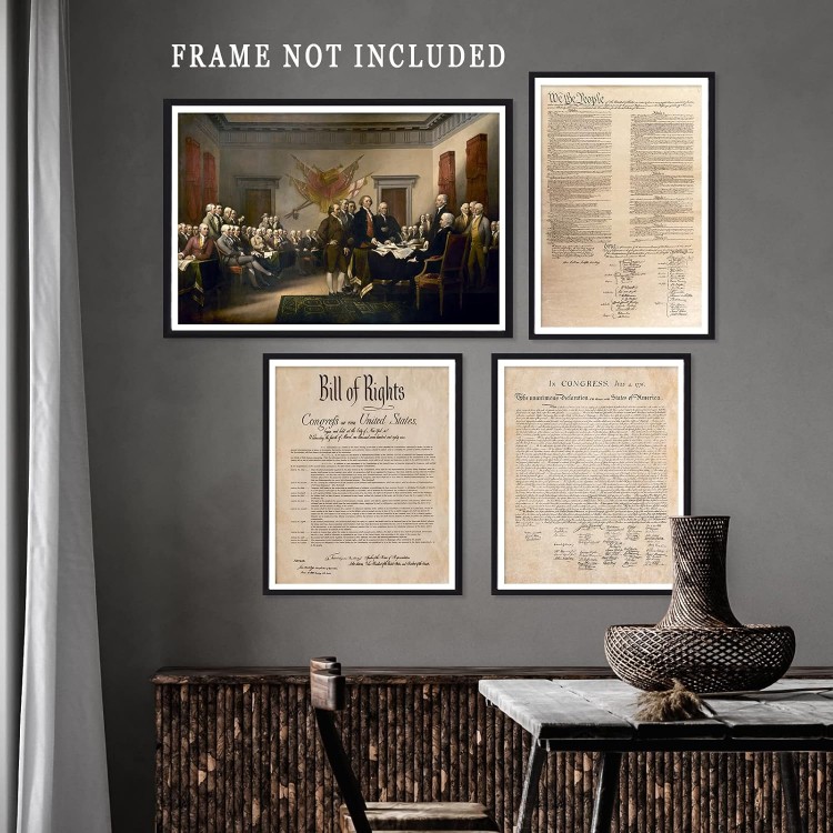 UAddMe Declaration of Independence Poster Constitution of the United States Bill of Rights Canvas Wall Art Classic History Document Set of 4 Prints Decor for Classroom Office Wall Unframed