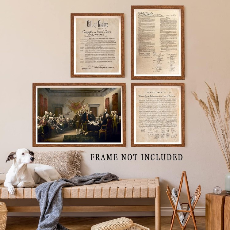 UAddMe Declaration of Independence Poster Constitution of the United States Bill of Rights Canvas Wall Art Classic History Document Set of 4 Prints Decor for Classroom Office Wall Unframed