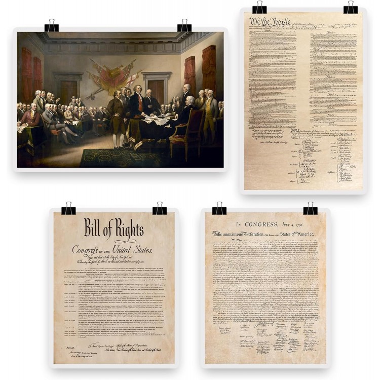 UAddMe Declaration of Independence Poster Constitution of the United States Bill of Rights Canvas Wall Art Classic History Document Set of 4 Prints Decor for Classroom Office Wall Unframed