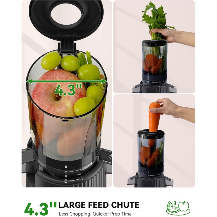 ACOQOOS Juicer Machines, Cold Press Juicer Whole Fruit and Vegetable with 4.3 Feeding Chute, Easy to Clean Juicers with 2 Cups, Masticating Juicer Black