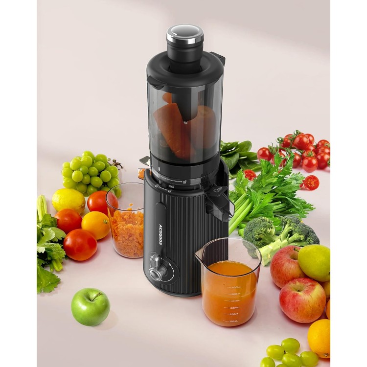 ACOQOOS Juicer Machines, Cold Press Juicer Whole Fruit and Vegetable with 4.3 Feeding Chute, Easy to Clean Juicers with 2 Cups, Masticating Juicer Black