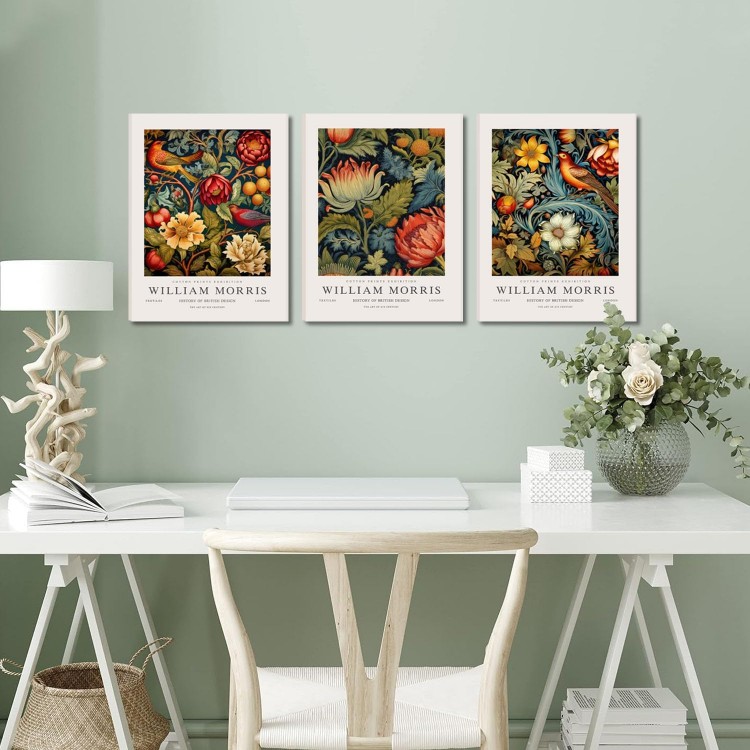 William Morris Canvas Wall Art Set of 3, Vintage Flower and Bird Animal Poster Print Wall Decor Aesthetic, Artist Canvas Painting Flower Wall Art for Bedroom Home Living Room Wall Decor - Framed