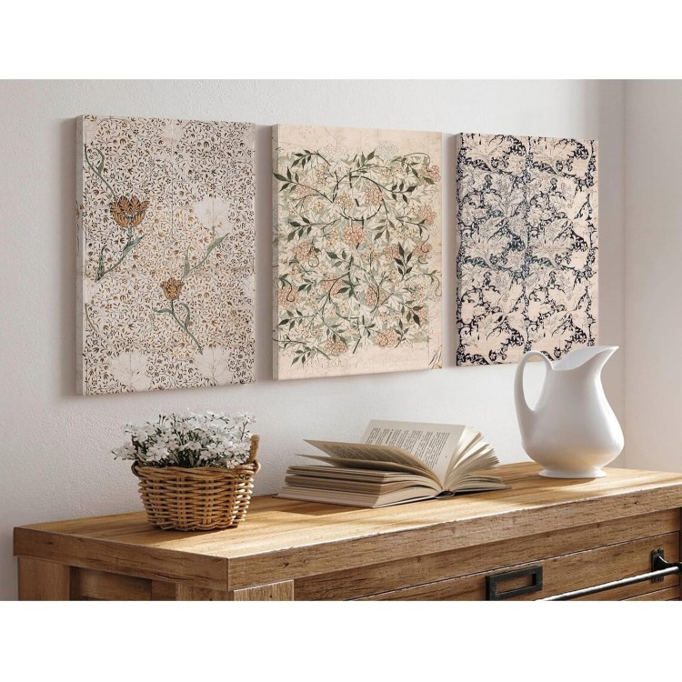 Vintage Botanical Wall Art Decor Antique Floral Canvas Wall Art Neutral Flower Prints Poster Vintage Farmhouse Pictures Painting for Living Room Bedroom 16x24 Inch Framed Set of 3