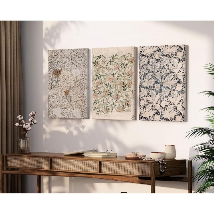 Vintage Botanical Wall Art Decor Antique Floral Canvas Wall Art Neutral Flower Prints Poster Vintage Farmhouse Pictures Painting for Living Room Bedroom 16x24 Inch Framed Set of 3