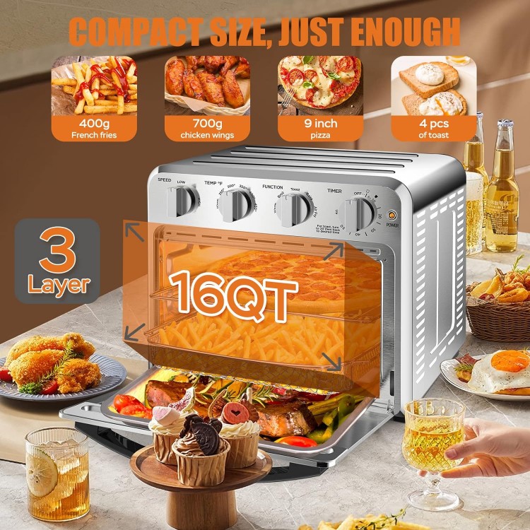 Air Fryer, Geek Chef Convection Air Fryer Toaster Oven, 4 Slice Toaster Airfryer Countertop Oven, Electric Hot Oven Oilless Cooker, Accessories & E-Recipes Included, ETL Listed, 16QT