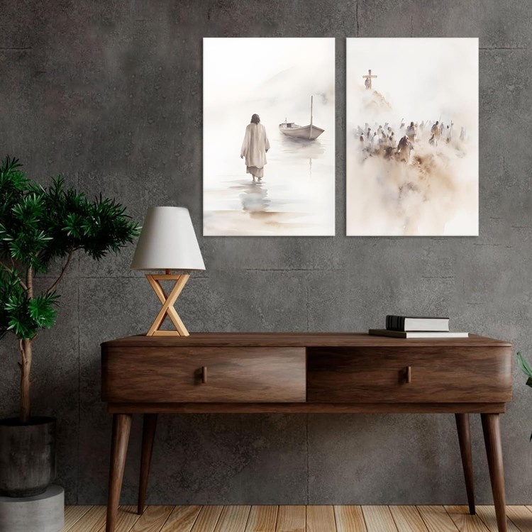 2Pcs Framed Jesus Wall Art Christian Bible Canvas Wall Decor God Poster Minimalist Boho Home Pictures Posters Prints Religious Paintings Room Bedroom Church Decorations Ready to Hang 16x24Inch