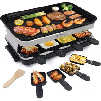 Indoor Grill Smokeless Korean BBQ Grill 2 IN 1 Griddle Electric Grill Raclette Table Grill Kitchen Appliances with 8 Mini Grill Cheese Pans Christmas Gift Removable Non-Stick Temperature Control,1500W