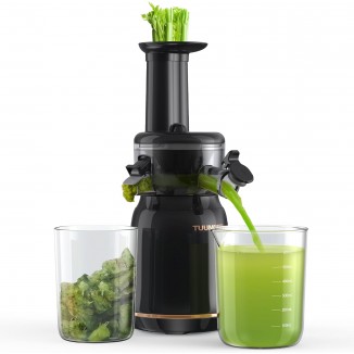 Juicer Machines, Cold Press Juicer for Vegetable and Fruit with Upgraded Slow Juicing Technology, Powerful Motor and Reverse Function, Compact Size for Space-Saving Juicer, Black Gold