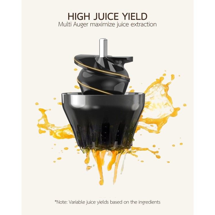 Juicer Machines, Cold Press Juicer for Vegetable and Fruit with Upgraded Slow Juicing Technology, Powerful Motor and Reverse Function, Compact Size for Space-Saving Juicer, Black Gold