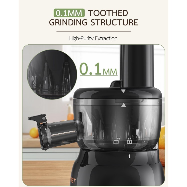 Juicer Machines, Cold Press Juicer for Vegetable and Fruit with Upgraded Slow Juicing Technology, Powerful Motor and Reverse Function, Compact Size for Space-Saving Juicer, Black Gold