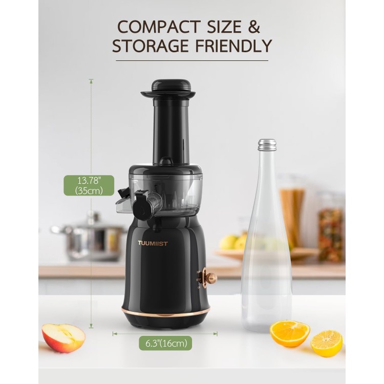 Juicer Machines, Cold Press Juicer for Vegetable and Fruit with Upgraded Slow Juicing Technology, Powerful Motor and Reverse Function, Compact Size for Space-Saving Juicer, Black Gold