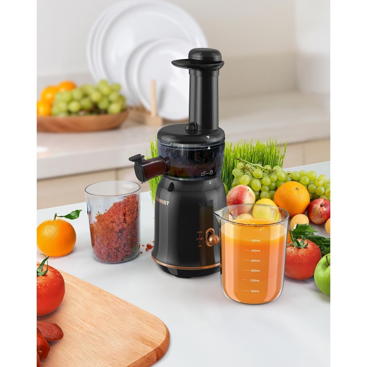 Juicer Machines, Cold Press Juicer for Vegetable and Fruit with Upgraded Slow Juicing Technology, Powerful Motor and Reverse Function, Compact Size for Space-Saving Juicer, Black Gold