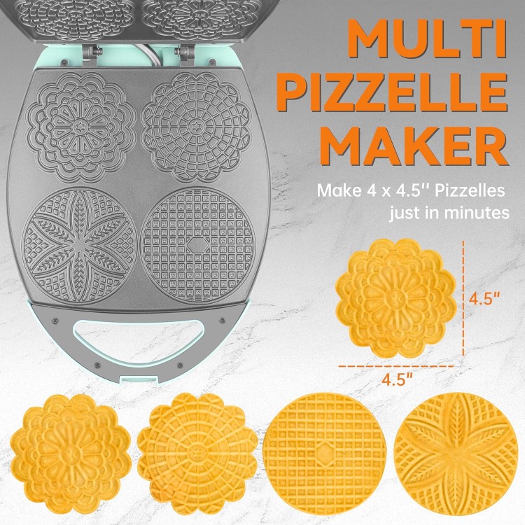 Baker's Friend Multi Pizzelle Maker Electric, Stroopwafel Iron, 4 x 4.5'' Pizzelle Waffle Cookies Maker with Temperature Control, Ideal for Holidays, Parties & More, Great Choice for Gift