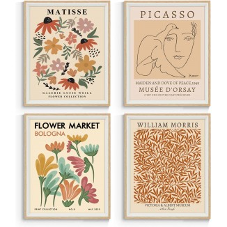 InSimSea Framed Wall Art Prints Flower Market Posters Set of 4, Matisse Wall Prints, Abstract Floral Wall Art Posters for Room Decor Aesthetic, Modern Abstract Wall Art for Living Room Decor 8x10in