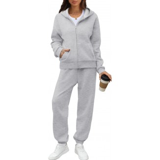 Saloogoe Sweatsuits Women 2 Piece Outfits 2024 Fall Fleece Sweatshirt Sets Zip Up Hoodie Sets Travel Lounge Sets