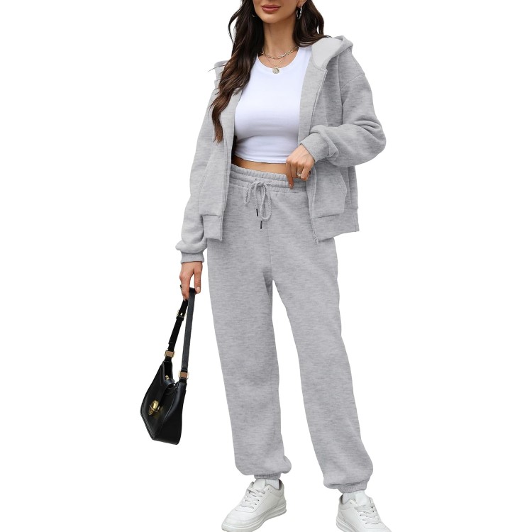 Saloogoe Sweatsuits Women 2 Piece Outfits 2024 Fall Fleece Sweatshirt Sets Zip Up Hoodie Sets Travel Lounge Sets