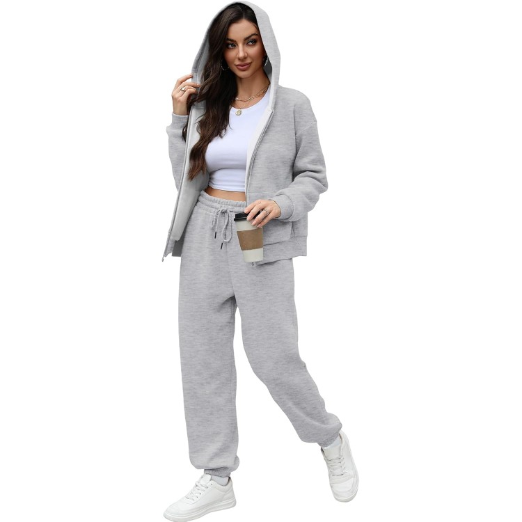 Saloogoe Sweatsuits Women 2 Piece Outfits 2024 Fall Fleece Sweatshirt Sets Zip Up Hoodie Sets Travel Lounge Sets