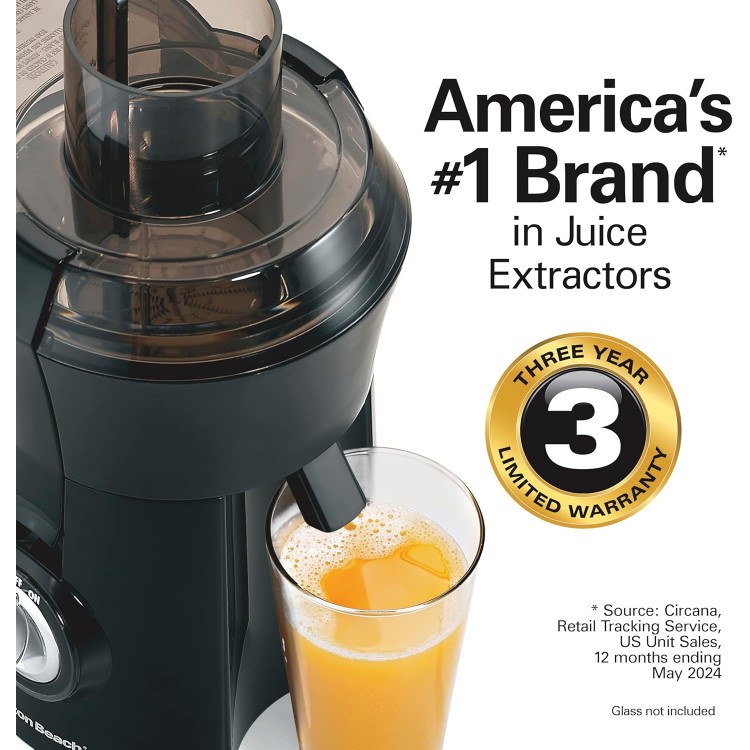 Hamilton Beach Juicer Machine, Big Mouth Large 3” Feed Chute for Whole Fruits and Vegetables, Easy to Clean, Centrifugal Extractor, BPA Free, 800W Motor, Black