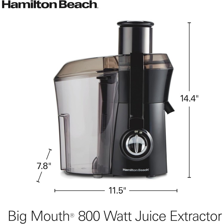 Hamilton Beach Juicer Machine, Big Mouth Large 3” Feed Chute for Whole Fruits and Vegetables, Easy to Clean, Centrifugal Extractor, BPA Free, 800W Motor, Black