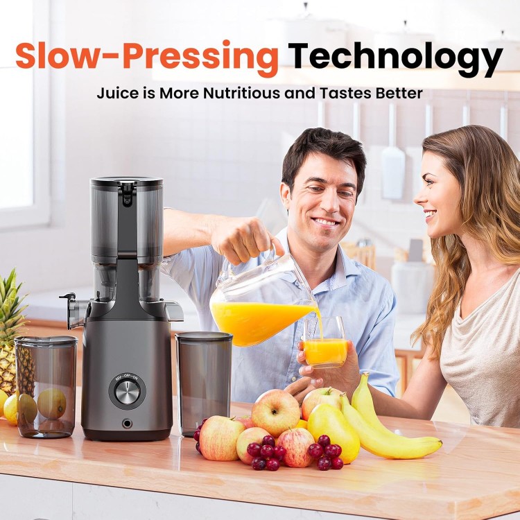 Cold Press Juicer, JoyBear Slow Masticating Machines with 4.3 Extra Large Feed Chute Fit Whole Fruits Vegetables Easy Clean Self Feeding Effortless for Batch Juicing, High Juice Yield, BPA Free 200W