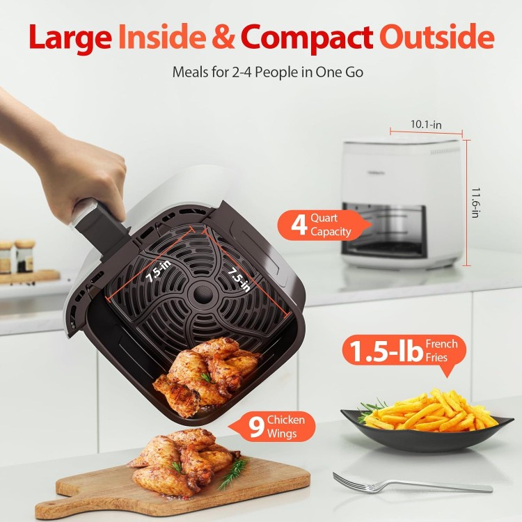 Air Fryer,Beelicious 8-in-1 Smart Compact 4QT Air Fryers,Shake Reminder,450°F Digital Airfryer with Flavor-Lock Tech,Tempered Glass Display,Dishwasher-Safe & Nonstick,Fit for 1-3 People,Bright White