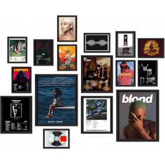 NXCX 16 PCS Framed Album Cover Posters, Gallery Wall Art Prints for Bedroom, Music Posters for Room Aesthetic, Wall Collage Kit Pictures for Living Room, Dorm Home Decor, Sza, Frank ocean, Drake