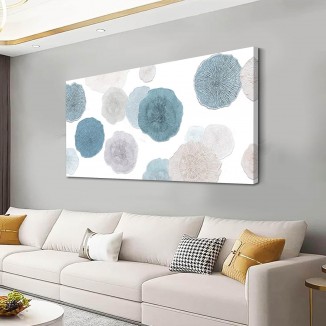 VAYIMDH Blue Wall Prints on Canvas White and Grey Abstract Wall Decor for Home Living Room Framed Poster Cozy Bedroom Painting 24x 48 Flowers Wall Art