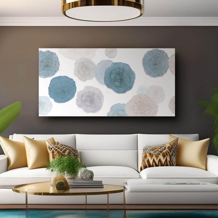 VAYIMDH Blue Wall Prints on Canvas White and Grey Abstract Wall Decor for Home Living Room Framed Poster Cozy Bedroom Painting 24x 48 Flowers Wall Art