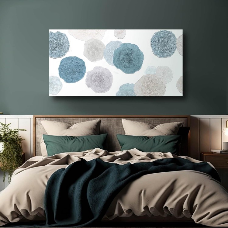 VAYIMDH Blue Wall Prints on Canvas White and Grey Abstract Wall Decor for Home Living Room Framed Poster Cozy Bedroom Painting 24x 48 Flowers Wall Art