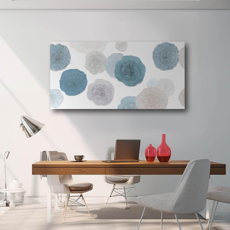 VAYIMDH Blue Wall Prints on Canvas White and Grey Abstract Wall Decor for Home Living Room Framed Poster Cozy Bedroom Painting 24x 48 Flowers Wall Art