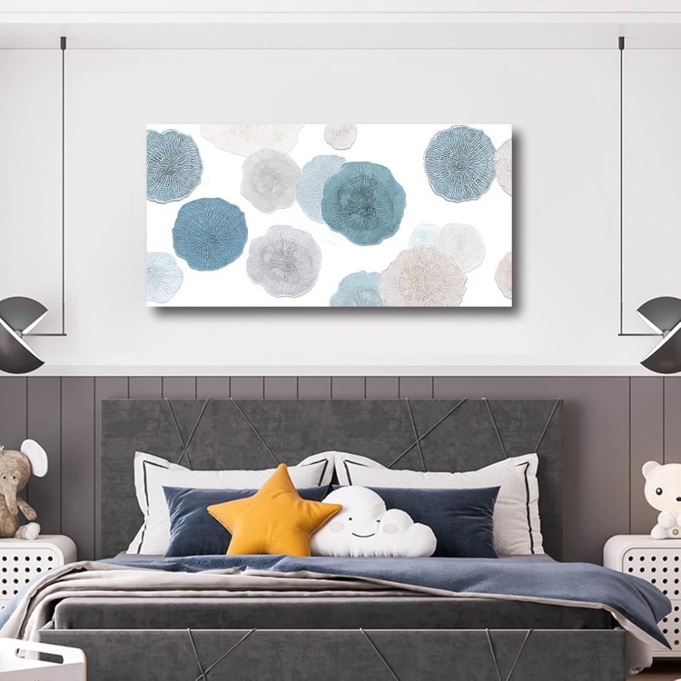 VAYIMDH Blue Wall Prints on Canvas White and Grey Abstract Wall Decor for Home Living Room Framed Poster Cozy Bedroom Painting 24x 48 Flowers Wall Art