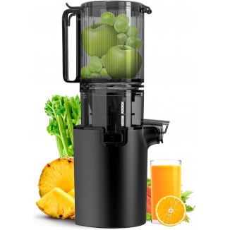 Masticating Juicer Machines, 5.3-inch Slow Cold Press Juicer with Larger Feed Chute, 350W Pure Juicer for Vegetables & Fruits, Easy to Clean